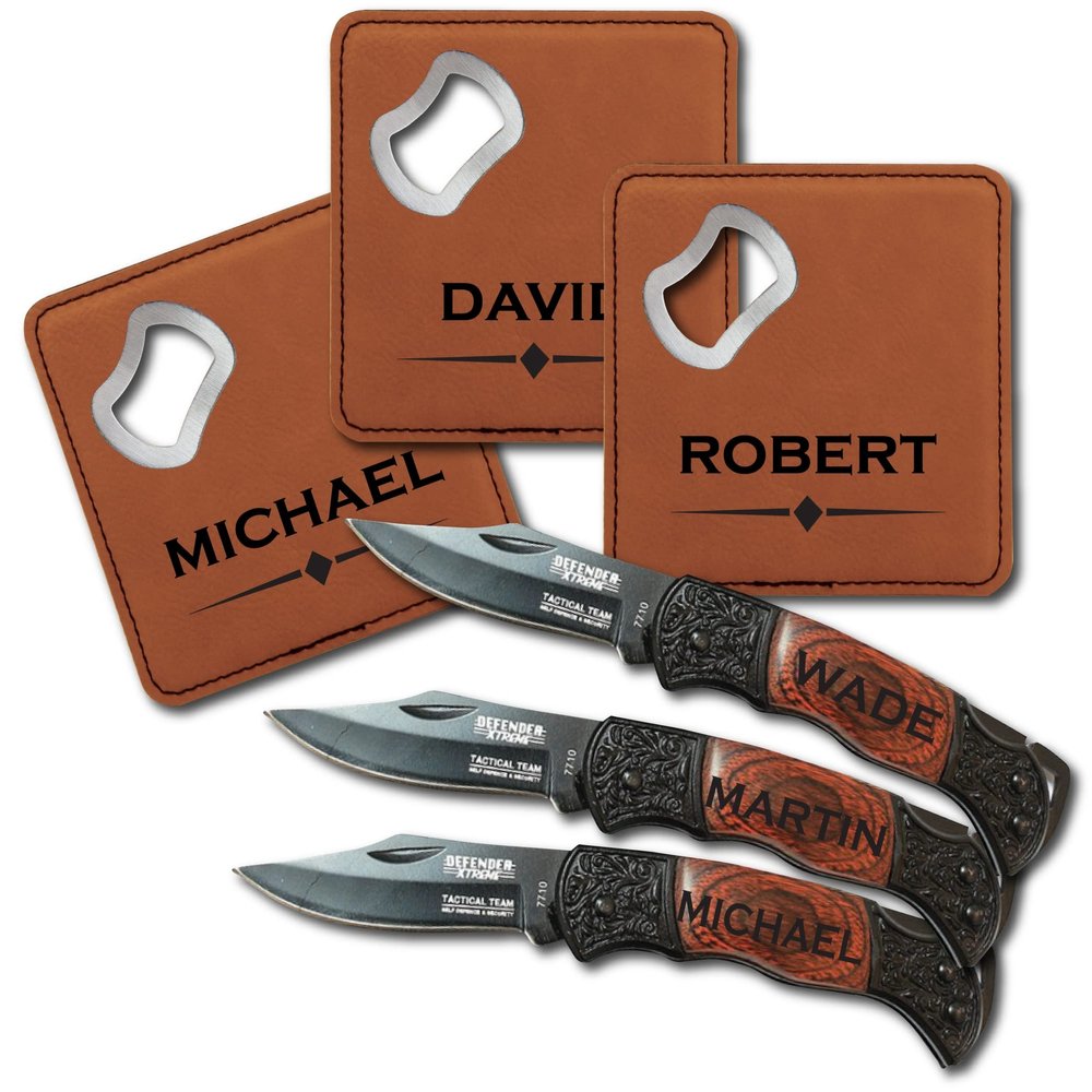 Personalized Knife and Bottle Opener Coaster Set of 7 | Groomsmen Gift | Groomsman Gift Set | Groomsman Proposal Gift | Gift for Him | Boyfriend Gift
