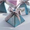 Crysdaralovebi New Triangular Pyramid Candy Box Wedding Rose Paper Gifts Boxes with Card & Ribbon Candy Bags for Guests Chocolate Packaging Box (Blue,100pcs) view 1