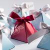Crysdaralovebi New Triangular Pyramid Candy Box Wedding Rose Paper Gifts Boxes with Card & Ribbon Candy Bags for Guests Chocolate Packaging Box (Blue,100pcs) view 3
