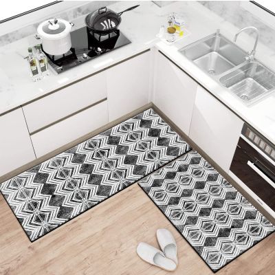 FFcarpet Hallway Rug Runner Non Slip 3'4"x5' Modern Black and WhitePolyester Material Runner Rugs Non Skid for Kitchen