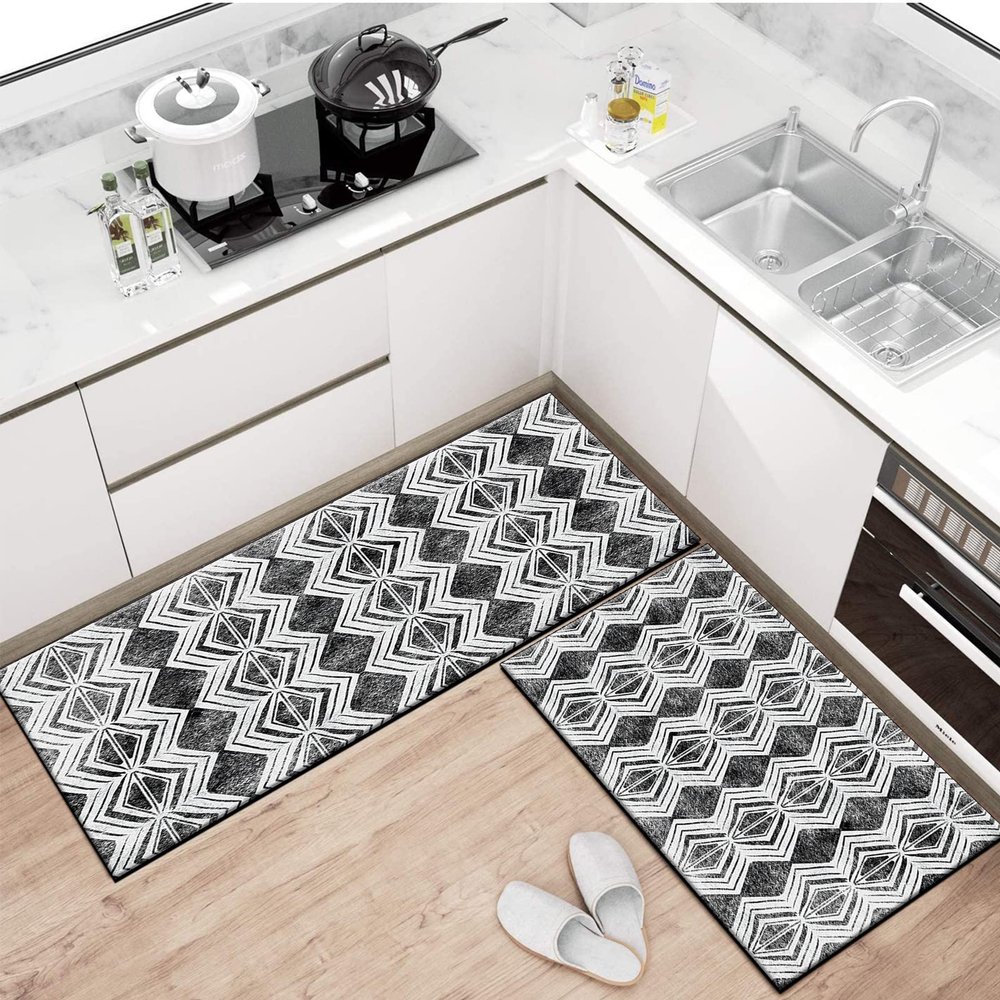 FFcarpet Hallway Rug Runner Non Slip 3'4"x5' Modern Black and WhitePolyester Material Runner Rugs Non Skid for Kitchen