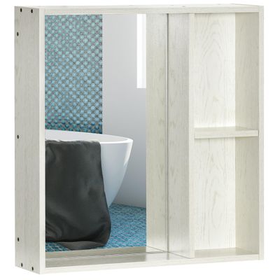kleankin 24.75" x 25.5" Bathroom Medicine Cabinet with Mirror, Storage Shelf, Over Toilet Bathroom Cabinet Wall Mounted for Living Room and Laundry Room, White