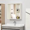 kleankin 24.75" x 25.5" Bathroom Medicine Cabinet with Mirror, Storage Shelf, Over Toilet Bathroom Cabinet Wall Mounted for Living Room and Laundry Room, White view 2
