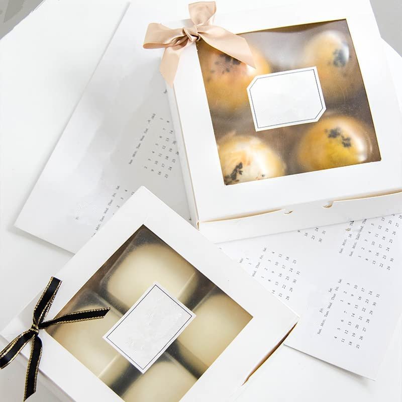 Crysdaralovebi 10pcs White Paper Box DIY Handmade Cake Candy Packaging Cookies Wedding Delicious Baking Birthday Gfit Supplies Stickers (15x15x5cm,Box and Sticker)