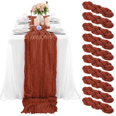 10 Pcs Terracotta Cheesecloth Table Runner 10FT, Gauze Table Runner for Wedding Reception Sheer Bridal Shower Birthday Party Boho Table Decoration, Rustic Romantic Wedding Runner