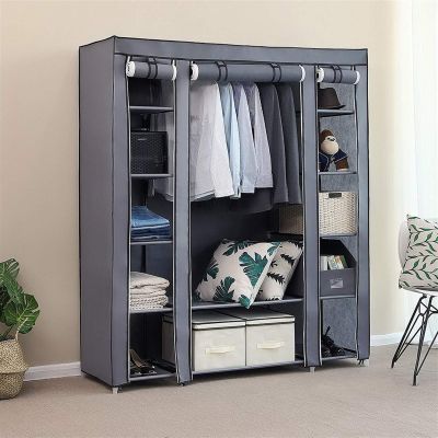 69" Portable Closet Wardrobe, Freestanding Closet Wardrobe with Non-Woven Fabric, Closet Storage Organizer with 12 Shelves and 1 Clothes Hanging Rails, Easy to Assemble (58" x 17" x 68.8", Gray)
