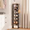 HOOBRO 8 Tiers Vertical Shoe Rack, Wooden Shoe Storage Organizer with Hooks, Narrow Shoe Tower for 8 Pairs, Space Saving, for Entryway, Living Room, Bedroom, Rustic Brown BF07XJ01G1 view 2