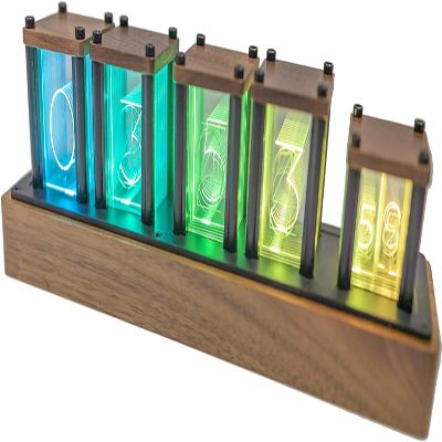 Adventurers Nixie Tube Clock,Walnut Wood RGB Digital Clock,Retro Modern Desktop Clock,No Assembly Required Pseudo Glow Tube Clock ,Decoration Desktop, Gift, Black Walnut
