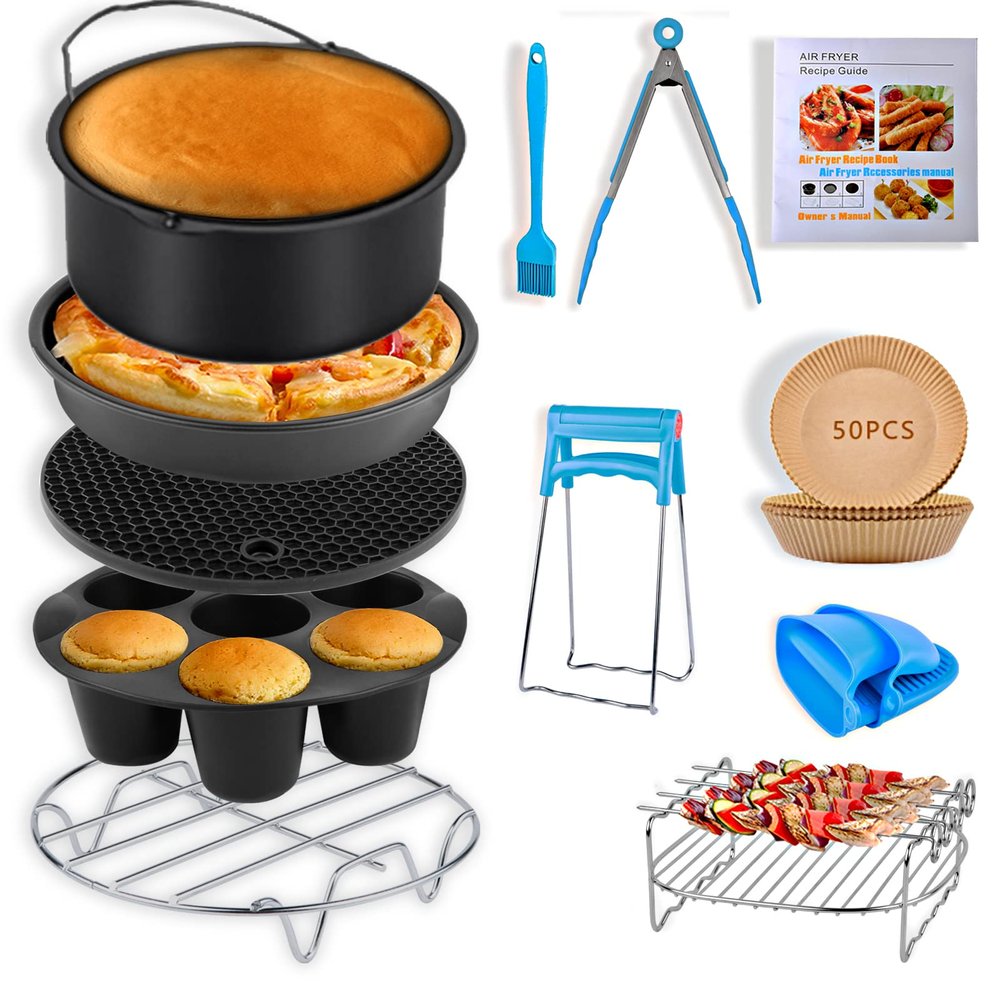 Air Fryer Accessories for Ninja Chefman COSORI Ninja Gourmia Dash Power XL 3.6 4.2 5.8QT, 12 PCS air fryer Accessory with Oven Cake Pan Pizza Pan Air Fryer Liner