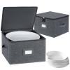 popoly China Storage Containers Hard Shell Inside 12" W x 8" H, Dinner Plate Storage Containers for Dishes, Dinnerware with 24 Felt Dividers, Hold 24 Plates, Storage Stackable (2 Pack Grey) view 1