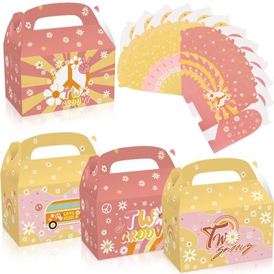 LIYDE 12 PCS Two Groovy Party Favors, Daisy Party Favors Rainbow Hippie Party Supplies Boxes Retro Daisy Party Wrapping Box for Girls 2nd Birthday