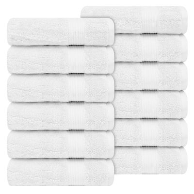 Ample Decor Hand Towel 18 X 28 Inch Pack of 12 600 GSM 100% Cotton Soft Absorbent Thick Durable Premium Quality, for Hotel, Bathroom, Spa, Daily Use, Gym - White