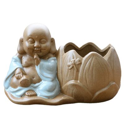 DFDFSFG Lucky Smiling Maitreya Buddha StatueCreative Buddha Statues with Ceramic FlowerpotTabletop Buddha Decor for Home Indoor Outdoor Happiness (Color : Blue)