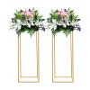 2 Pcs Metal Flower Floor Vase Column Gold Wedding Flower Stand Geometric Centerpieces Vase Rectangular Flower Display Rack Flower Holder for Home Party Wedding Decorations (2Pcs, 31.5 Inches Tall) view 1
