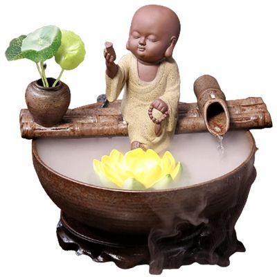 DFDFSFG Lucky Creative Buddha Statue Tabletop Waterfall FountainWaterfall Kit with Circular Water Flow Buddha StatuesIndoor Buddha Decor Happiness (Color : Yellow)