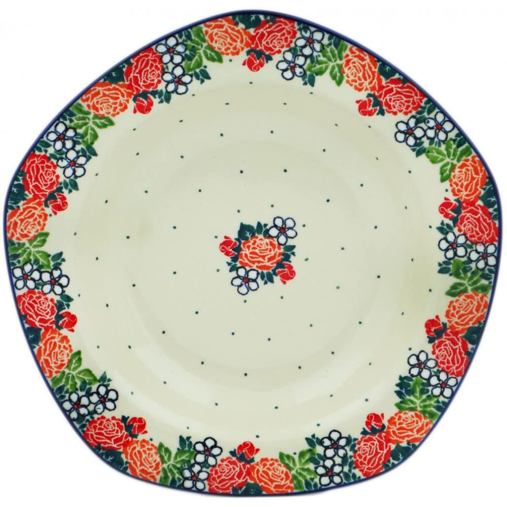 Polmedia Polish Pottery Pasta Bowl 9-inch - Spring's Arrival Pattern Handmade in Boleslawiec Poland by Ceramika Artystyczna + Certificate of Authenticity