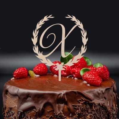 Personalized Wedding Cake Topper Name, Wedding Initials Monogram Topper Rustic Wreath, Cursive Letter Wedding Cake Topper, Initial Wedding Cake Topper, Wooden Cake Topper, Cake Toppers For Wedding