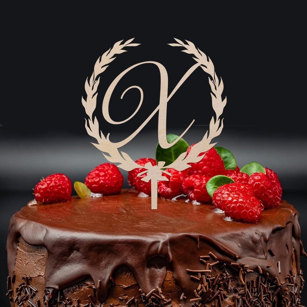 Personalized Wedding Cake Topper Name, Wedding Initials Monogram Topper Rustic Wreath, Cursive Letter Wedding Cake Topper, Initial Wedding Cake Topper, Wooden Cake Topper, Cake Toppers For Wedding