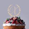 Personalized Wedding Cake Topper Name, Wedding Initials Monogram Topper Rustic Wreath, Cursive Letter Wedding Cake Topper, Initial Wedding Cake Topper, Wooden Cake Topper, Cake Toppers For Wedding view 4