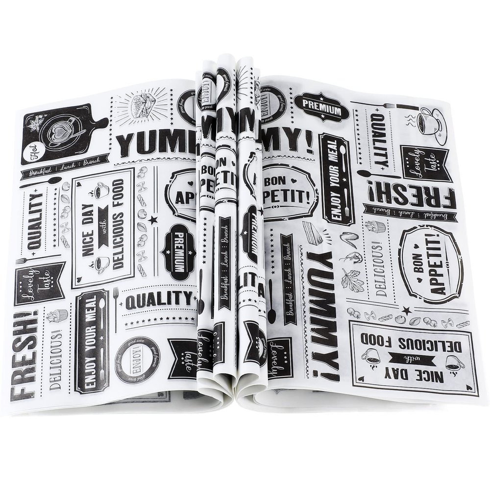 Chinco 1000 Pieces Newsprint Wax Paper Sheets Newspaper Theme Food Wrap Paper Grease Resistant Tray Liners Waterproof Wrapping Tissue Food Picnic for Kitchen Baking Hamburger (White Background)