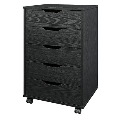 Panana 5/7 Drawer Mobile File Cabinet, Wooden Under Desk Storage with Wheels Office Organization Vertical Filing Chest of Drawers for Home Office (Black, 5 Drawer)