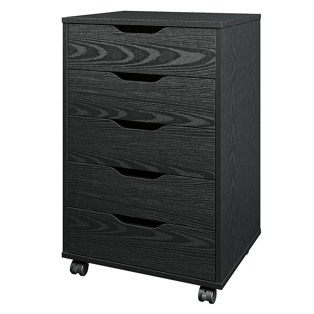 Panana 5/7 Drawer Mobile File Cabinet, Wooden Under Desk Storage with Wheels Office Organization Vertical Filing Chest of Drawers for Home Office (Black, 5 Drawer)