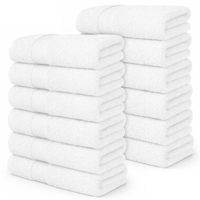 Ample Decor Hand Towel 18 X 28 Inch Pack of 6 600 GSM 100% Cotton,Soft Absorbent Thick Durable Premium Quality, for Hotel, Bathroom, Spa, Daily Use, Gym - White