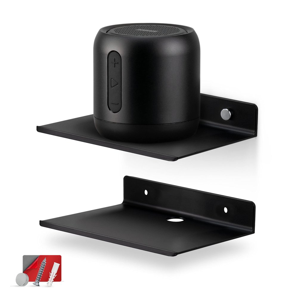2-Pack 6" Floating Metal Wall Shelf for Books, Organizer, Speakers, Plants, Cameras, Books, Decor Display, Storage, Routers & More Wide Universal Holder Shelf by Brainwavz (Black)