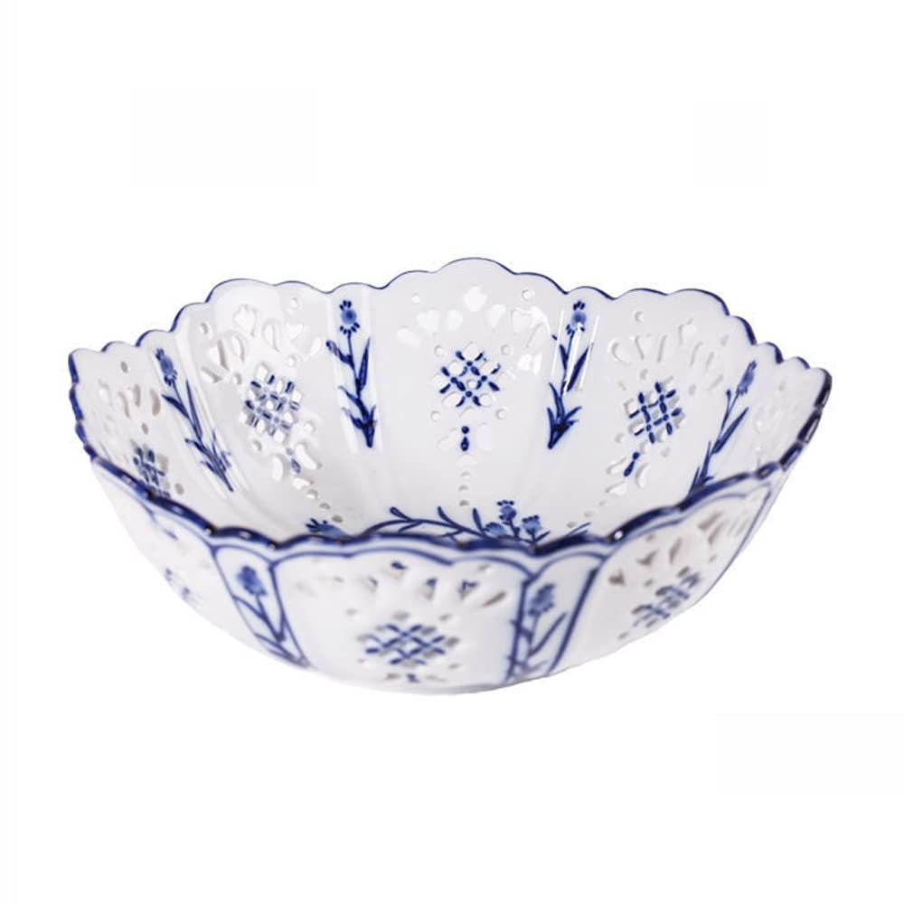 SCZWP8 Chinese Blue And White Porcelain Ceramic Fruit Plate Ornaments Retro Ceramic Fruit Plate Decoration Ceramic Crafts Coffee Table Candy Dried Fruit Plate Suitable For Living Room