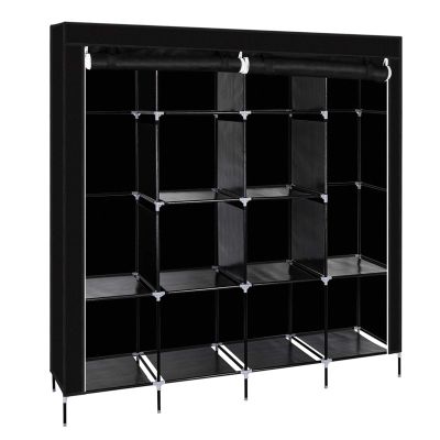 67" Portable Wardrobe Closet, Wardrobe Closet for Hanging Clothes with 2 Hanging Rods, 12 Clothes Storage Organizer Shelves, Non-Woven Fabric Wardrobe, Easy to Assemble (66.4" x 17.8" x 66.8", Black)