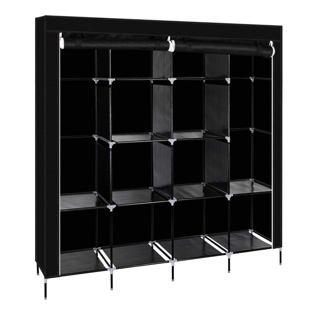 67" Portable Wardrobe Closet, Wardrobe Closet for Hanging Clothes with 2 Hanging Rods, 12 Clothes Storage Organizer Shelves, Non-Woven Fabric Wardrobe, Easy to Assemble (66.4" x 17.8" x 66.8", Black)