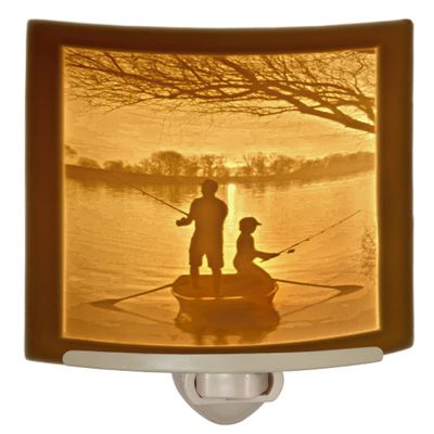 The Porcelain Garden Fishing Night Light, Father and Son, First Catch Porcelain Lithophane Night Light, Decorative wall Plug in for Nursery, Bedroom Kitchen, Bath, Hallway