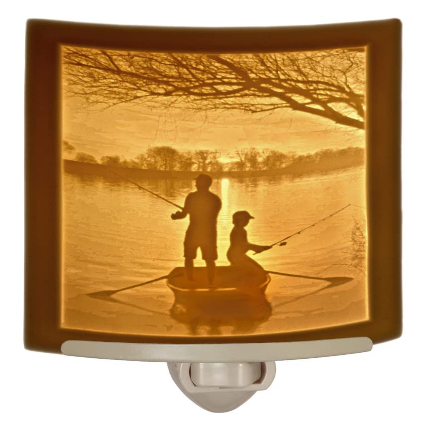 The Porcelain Garden Fishing Night Light, Father and Son, First Catch Porcelain Lithophane Night Light, Decorative wall Plug in for Nursery, Bedroom Kitchen, Bath, Hallway