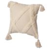 16" Handwoven Cotton Throw Pillow Cover with White Tufted Large Lattice Pattern and Tassel Corners with Filler, White view 1