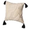 16" Handwoven Cotton Throw Pillow Cover with White Tufted Stem Pattern and Black Tassel Corners with Filler, White view 1