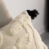 16" Handwoven Cotton Throw Pillow Cover with White Tufted Stem Pattern and Black Tassel Corners with Filler, White view 4