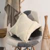 16" Handwoven Cotton Throw Pillow Cover with White Tufted Large Lattice Pattern and Tassel Corners, White view 2