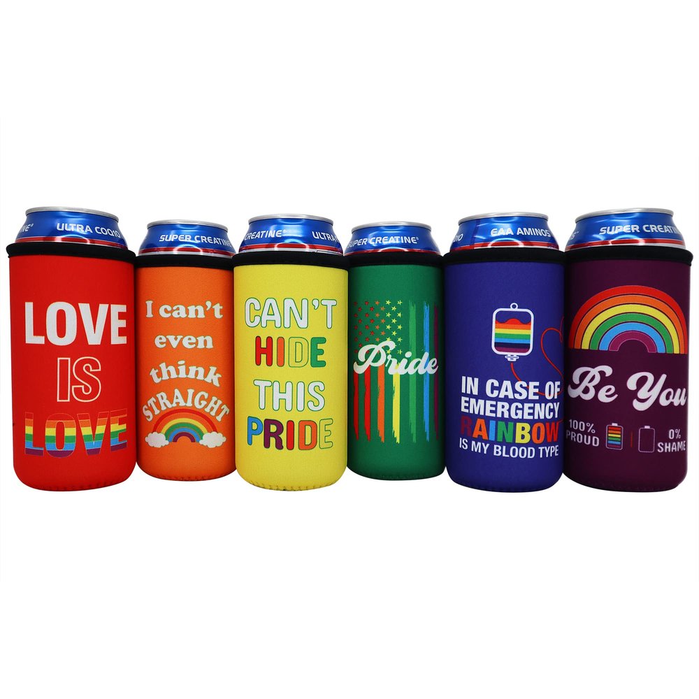16oz LGBTQ Pride Can Coolers - Gay Pride Stuff, Accessories for Parade, Wedding Favor, Coming Out Party Gift, Rainbow Flag Merch, 16 oz Tall Boy Can Cooler Insulated Sleeve, Proud Tallboy Can Cooler