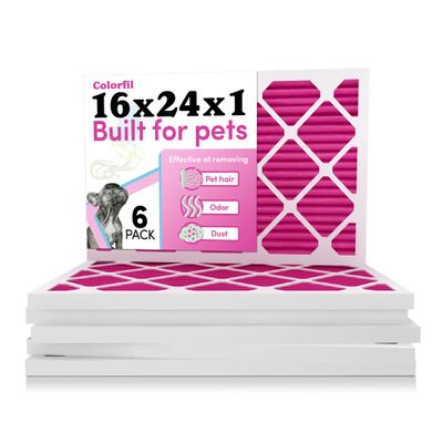 Colorfil 16x24x1 Air Filter (6-Pack) | Made in the USA | Color Changing | Remove Cat and Dog Odor | MERV 8 for Pet Hair Dander and Dust | 15.5"x23.5"x0.75" Exact Size