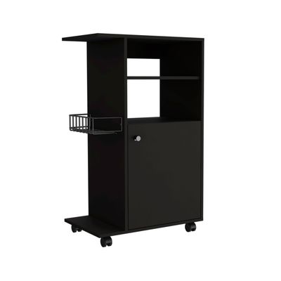 Clip Kitchen Cart with Spacious Countertop, Single-Door Storage Cabinet, Additional Rack Shelf and Smooth-Rolling Four Casters for Mobile Organization, Microwave Support and Versatile Everyday Kitche