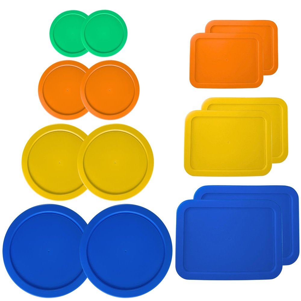 1, 2, 4 & 7 Cup Round & 3, 6, 11 Cup Rectangle Replacement Lids/Covers for Pyrex, Anchor Hocking & KlareWare Storage Bowls *Lids Only -Glass Container Not Included*, 14 Pack *2 of Each Size*