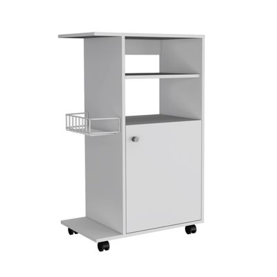 Clip Kitchen Cart with Spacious Countertop, Single-Door Storage Cabinet, Additional Rack Shelf and Smooth-Rolling Four Casters for Mobile Organization, Microwave Support and Versatile Everyday Kitche