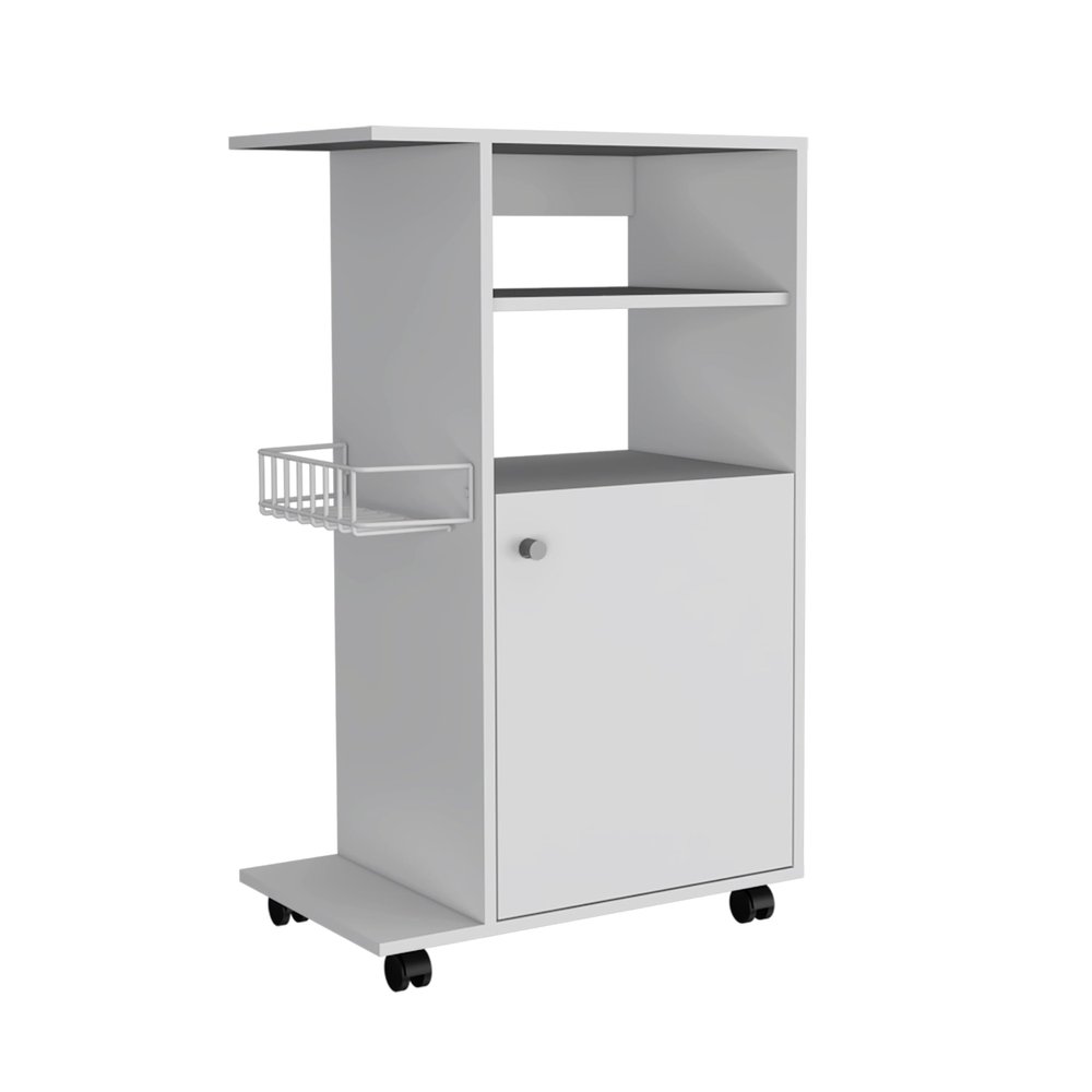 Clip Kitchen Cart with Spacious Countertop, Single-Door Storage Cabinet, Additional Rack Shelf and Smooth-Rolling Four Casters for Mobile Organization, Microwave Support and Versatile Everyday Kitche