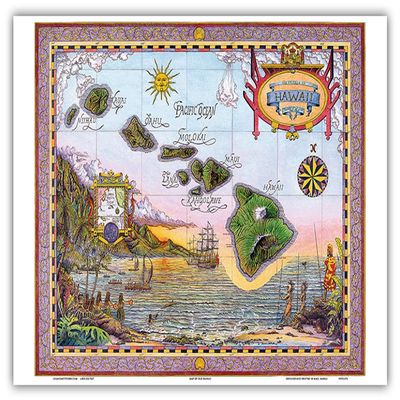 Map of Old Hawaii - The Islands of Hawaii - Vintage Map by Steve Strickland - Master Art Print (Unframed) 10in x 14in