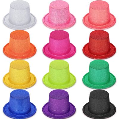 Handepo 12 Pack Bright Glitter Hat Fun Birthday Party Hats for Adults Pool Wedding Hawaii Party Decoration Mini Plastic Assorted Colors for 250th Anniversary Holiday Dress Accessories
