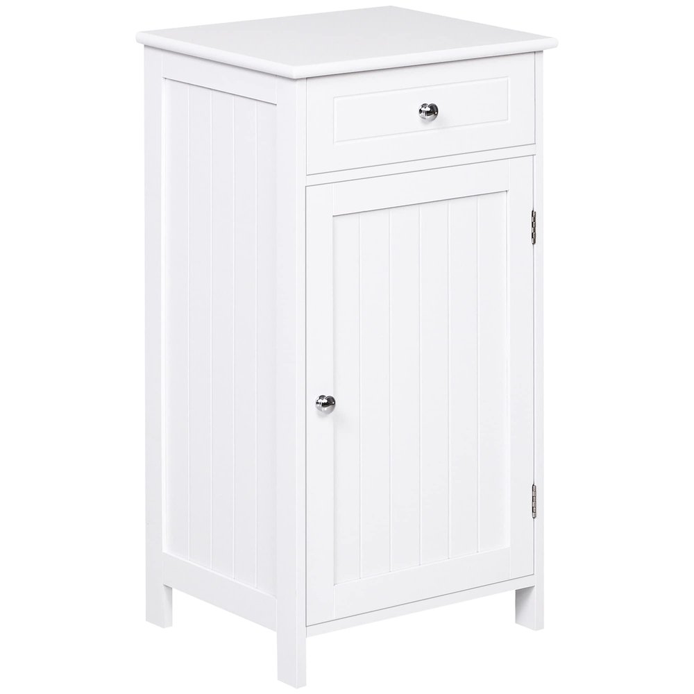 kleankin Bathroom Cabinet with 1 Drawer 1 Door and Adjustable Shelf Interior Organization and Storage Auxiliary Furniture for Living Room Kitchen Anti-roll 43x34x77cm White