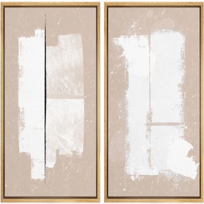 SIGNWIN Framed Canvas Print Wall Art Set Geometric White Brown Paint Strokes Abstract Shapes Illustrations Modern Art Minimal Decorative Nordic for Living Room, Bedroom, Office - 24"x36"x2 Natural