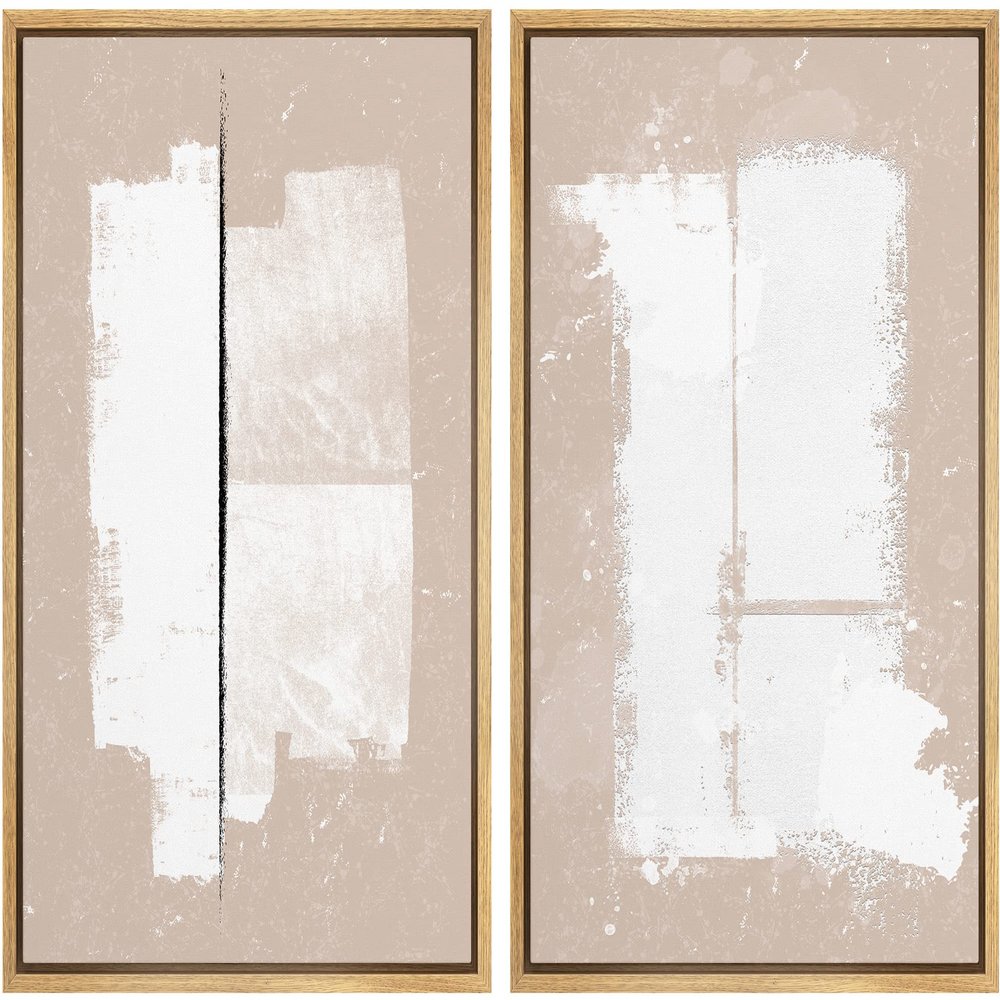 SIGNWIN Framed Canvas Print Wall Art Set Geometric White Brown Paint Strokes Abstract Shapes Illustrations Modern Art Minimal Decorative Nordic for Living Room, Bedroom, Office - 24"x36"x2 Natural