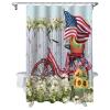 4th of July Shower Curtain Retro American Flag Sunflower Bike Patriotic Shower Curtains for Bathroom Decor Independence Day Daisy Bath Curtains Sets with Hooks Waterproof Stall Long Size 48"x72" view 1