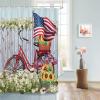 4th of July Shower Curtain Retro American Flag Sunflower Bike Patriotic Shower Curtains for Bathroom Decor Independence Day Daisy Bath Curtains Sets with Hooks Waterproof Stall Long Size 48"x72" view 2